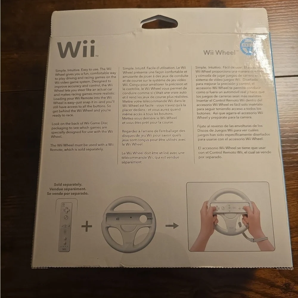 Nintendo Wii Wheel In Box White Remote Controller Racing Driving - Picture 2 of 2